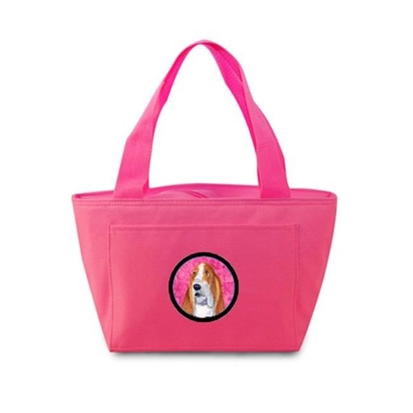 Carolines Treasures Carolines Treasures SS4804-PK-8808 Pink Basset Hound Zippered Insulated School Washable And Stylish Lunch Bag Cooler SS4804-PK-8808